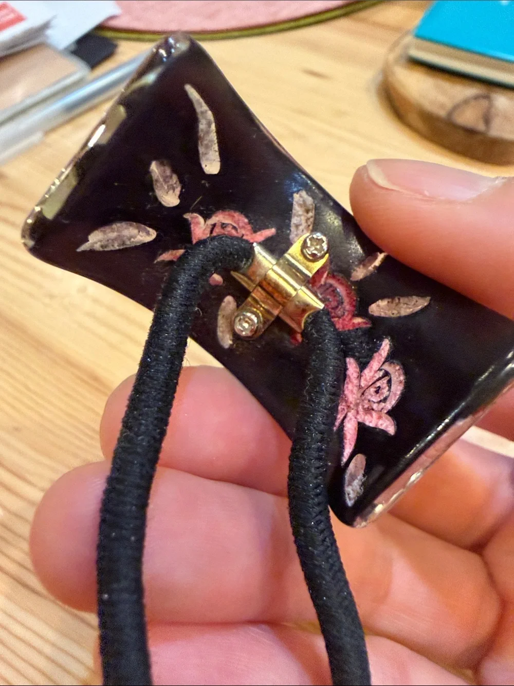 Hand-Painted Floral Hair Accessories Set - Black & Amber